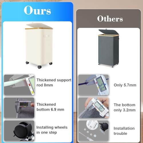 Laundry Hamper with Wheels, 75L Rolling Laundry Basket with Lid - Image 6