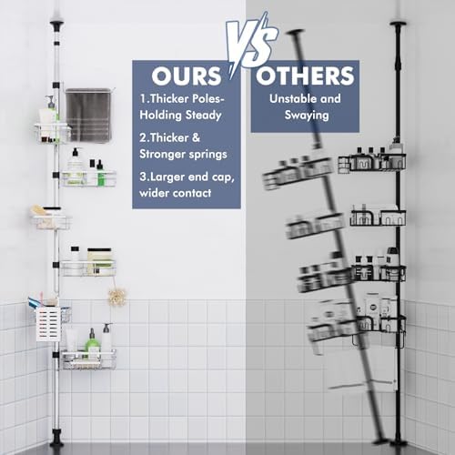 Shower Caddy Corner Tension Pole,Stainless Steel Shelves Bathroom Organizer - Image 4