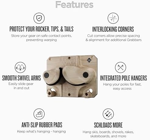 Gravity Grabber - Ultimate Wall Storage Rack for Skis and Snowboards | Damage-Free Storage | Fits Any Ski or Snowboard | (Light Wood, 1) - Image 4