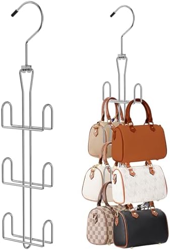 Purse Hanger Purse Organizer for Closet,Rotatable Metal Bag Organizer,Purse Holder for Handbags,Belts,Scarves,Tote,Baseball Hats,Backpacks(Silver) by Uilmart