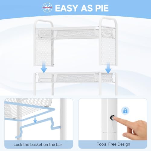 KINGRACK 5 Tier Rolling Cart, Metal Utility Storage Cart with Pegboard | Screwless Assembly, Lockable Wheels, 4 Hooks & 1 Bin, Mobile Organizer for Bathroom Kitchen Office Craft Room Laundry, White - Image 4
