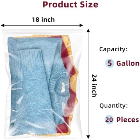 Yotelab Large 5 Gallon Plastic Zipper Storage Bags, 18x24 Inch, 20Pcs - Image 2
