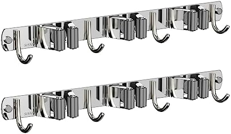CUXIXA 2 Pack Mop and Broom Holder Wall Mount, Non-slip Broom Hanger, Heavy Duty Mop Broom Organizer for Kitchen Garden Garage Laundry Room Wall Decor Organization and Storage Silver 3R4H by CUXIXA