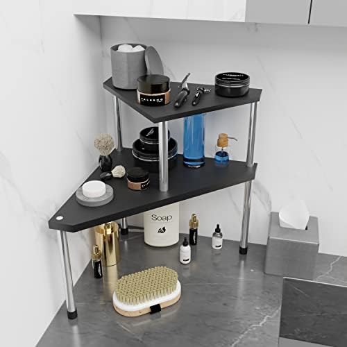 Weenson Bathroom Counter Organizer Over Sink for Toiletries, Makeup, Kitchen Countertop Organizer Spice Rack for Salt, 2-Tier Corner Counter Shelf for Coffee Area Storage Dresser Table(Black) - Image 3