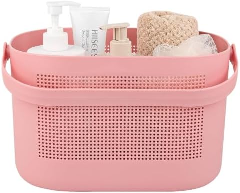 Plastic Portable Shower Caddy Basket, Storage Organizer with Handle, Pink by UUJOLY