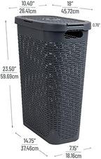 Mind Reader Slim Laundry Hamper with Lid, 40L Clothes Basket, Narrow Tapered Design with Ventilated Cutout Pattern, Plastic, Gray - Image 3