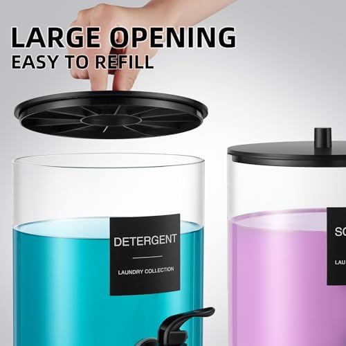 Glass Laundry Detergent Dispenser, 128 oz / 3.5L Fabric Softener Dispenser for Laundry Room Organization, Detergent Holder with Plastic Spigot (Black, 2 Pack) - Image 3