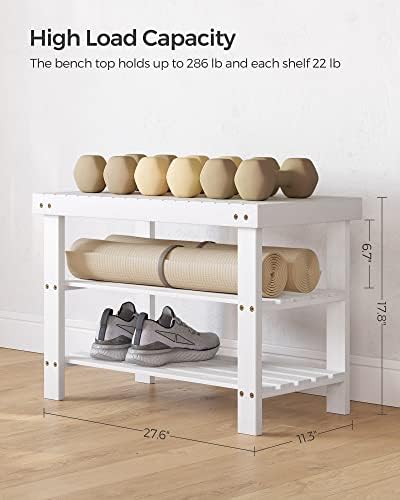 SONGMICS Shoe Rack Bench, 3-Tier Bamboo Entryway Bench, 27.6 Inches Width - Image 3