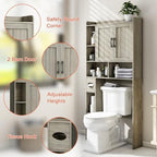 Vabches Farmhouse Over The Toilet Storage Cabinet with Barn Door, Gray Oak - Image 4