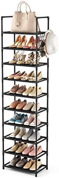 LANTEFUL 10 Tiers Tall Shoe Rack 20-25 Pairs Boots Organizer Storage Sturdy Narrow Shoe Shelf for Entryway, Closets with Hooks, Black by LANTEFULforTidyingHouse