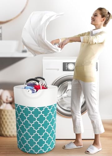 Large Laundry Basket, 75L Tall Collapsible Hamper with Handles, Green - Image 6