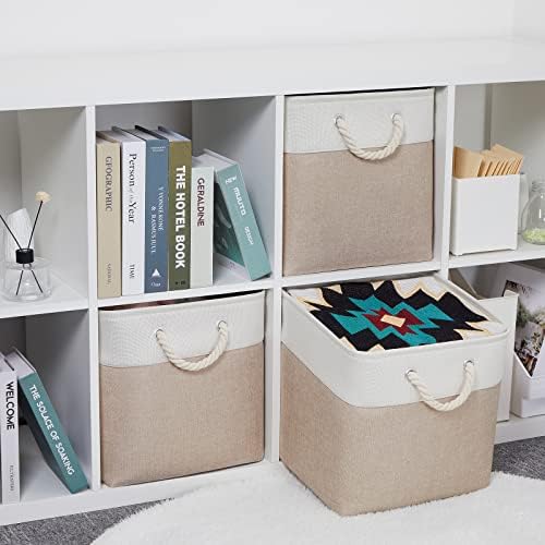 Bidtakay Fabric Storage Baskets for Organizing Beige 13 Inch Collapsible Square Baskets 3 Pack Organization Bins Large Cube Storage Bins Closet Baskets for Shelves Clothes - Image 2