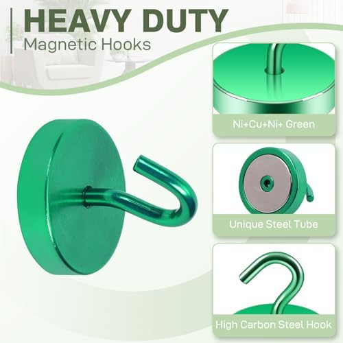 Neosmuk Magnetic Hooks Steel Tube Design for Cruise,100lb+ Green,10 Pack - Image 4