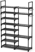 ROJASOP Shoe Rack Organizer, 8-Tier Metal Shoe Rack for Closet Entryway Garage, 26-32 Pairs Tall Shoe Boot Storage Shelf with 15 Hooks, Stackable Large Shoe Stand by ROJASOP