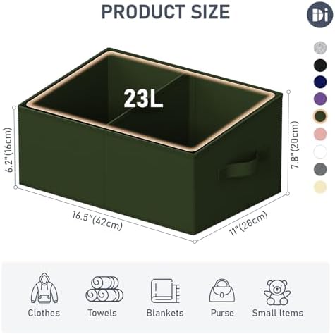 DIMJ Large Closet Shelf Organizer Bins 6 Packs with Handles and Divider, Fabric Trapezoid Storage Baskets, Foldable Clothes Containers Box for Shelf, Towel, Book, Toy, Purse, Hats, Green - Image 3