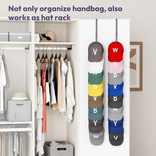 SWTYMIKI Over the Door Purse Organizer - 2 Packs Wall Mounted Purse Rack with 8 Hooks Design, Hanging Handbag Organizer Storage Holds up to 16 Bags, Bag Rack for Closet, Door (Black) - Image 6