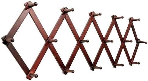 SKOLOO Accordion Wall Hanger with 16 Hooks, Modern Expandable Coat Rack Hat Rack for Wall, Solid Wooden, Cherry Red by SKOLOO