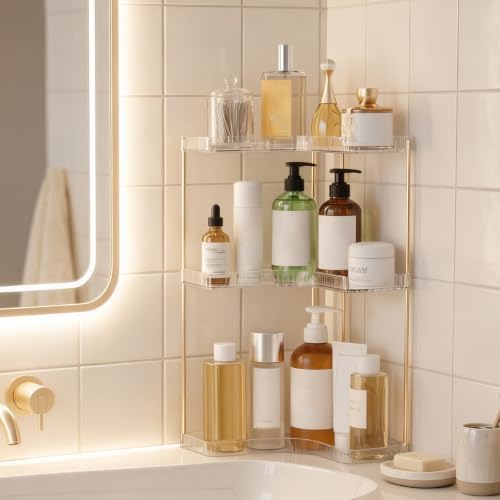 Bathroom Counter Organizer, 3-Tier Corner Makeup Organizer Shelf, Clear - Image 5