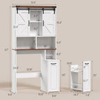 Farmhouse Over The Toilet Storage Cabinet with Pulley, Slide Barn Doors Bathroom Storage Cabinet, Space Saver W/Adjustable Shelf & Open Shelf for Bathroom, Restroom, Laundry (White Brown-Type A) - Image 2