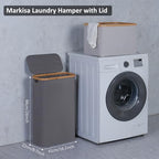 Slim Laundry Basket,60L Laundry Hamper with Lid, Tall Hamper for Laundry,Dirty Cloth Hamper with Bamboo Handle for Towels, Clothes Organizing,Grey - Image 3