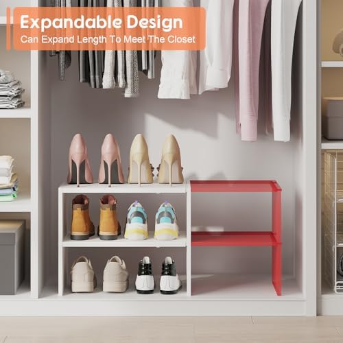 2-Tier Expandable White Shoe Rack Organizer for Closet, Stackable Shoe Rack Storage Shelf, Small Iron Wood Combination Shoe Shelves for Closets,Entryway,Front Door, Narrow Space,Hallway,6-12 Pairs - Image 3