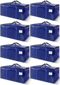 8 Pack Extra Heavy Duty Large Moving Bags with Strong Zipper & Carrying Handles, Sturdy Clothes Storage Bags Totes Bins, Packing Bag Move Boxes College Moving Supplies, Dark Blue - 24 gal by WTREE