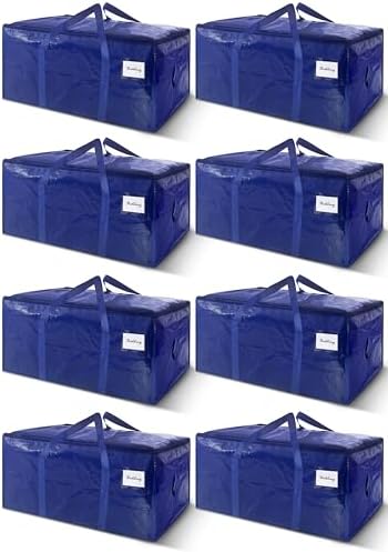 8 Pack Extra Heavy Duty Large Moving Bags with Strong Zipper & Carrying Handles, Sturdy Clothes Storage Bags Totes Bins, Packing Bag Move Boxes College Moving Supplies, Dark Blue - 24 gal by WTREE