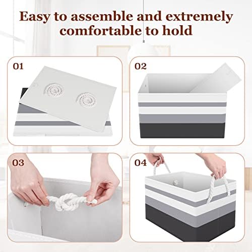 Fab totes Storage Bins 6-Pack, Foldable Storage Baskets for Organizing Toys, Books, Shelves, Closet, Large Storage Box with Rope Handles, Sturdy Organizer Bins,Gradient Grey - Image 4