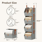 Homsorout Hanging Closet Organizer 4 Tier - Clothes Hanging Shelves, Space-Saving Closet System, Fabric Storage Bins Bedroom Organization, Collapsible Baskets for Home, Dorm, Rv, Grey - Image 7