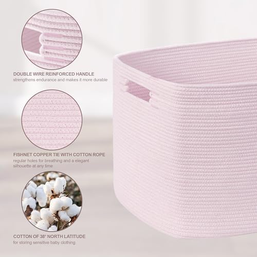 60L Woven Laundry Basket Hamper with Handles, Pink - Image 4