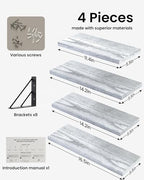 BAYKA Wall Shelves for Bedroom Decor, Wood, Gray White, Set of 4, 16in - Image 6