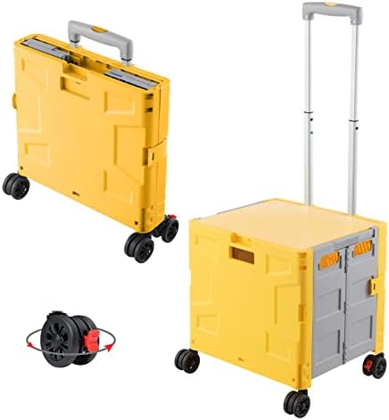FELICON Folding Utility Cart Rolling Crate Handcart Basket Tote-Yellow+Gray by FELICON