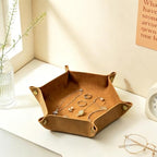 boshiho Valet Tray for Men, Leather Jewelry Catchall Key Phone Coin Box Change Caddy Bedside Storage Box (Tan) - Image 4