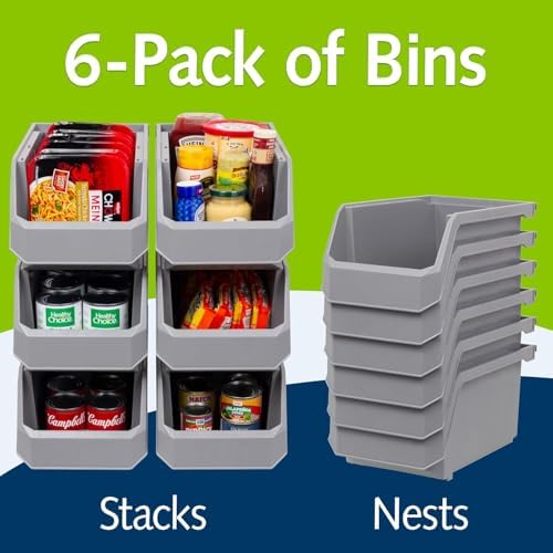 ReadySpace Large Stackable Plastic Storage Bins, 6-Pack, Grey - Image 4