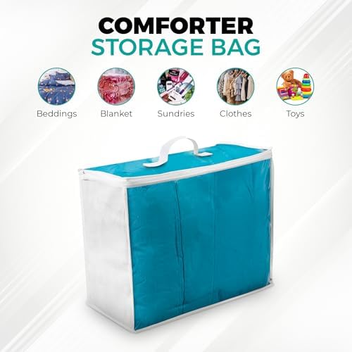 VitalUp 3 Pack Clear Plastic Storage Bags, Durable Zippered Storage Bags for Comforters, Blankets, Clothes, and Bedding - Breathable Nonwoven with Clear Front for Easy Organizing, 20x20x8 - Image 2