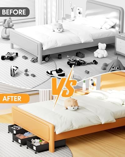 Under Bed Storage with Wheels,2Pack Underbed Shoe Storage Organizer,7.5-10.6 inchTall Adjustable Storage for Underbed with Lids,65L Extra large capacity for Clothes, Blankets,Shoes - Image 6