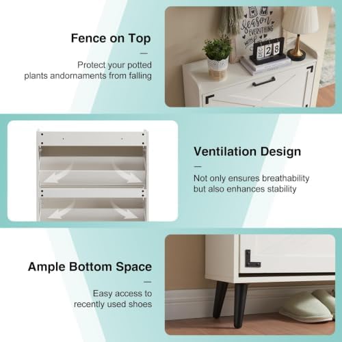 Barnyatoh Farmhouse Shoe Storage Cabinet with 2 Flip Drawers & Barn Door - Image 5