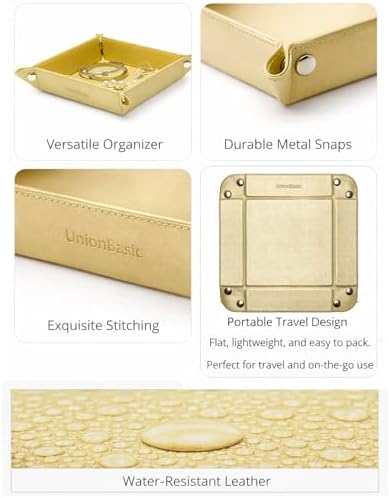 UnionBasic Small Valet Tray, Jewelry Tray for Rings Watches Earrings, Entryway Catchall Caddy for Coins Keys Change, Nightstand Bedside Valet Holder, Trays for Electronic Gadgets, Pale Gold - Image 2