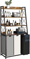 Herture Laundry Basket, 3 Section Laundry Hamper with 4 Tiers Shelf, Pull-Out and Removable Laundry Bags, Large 3 x 15.87 Gallons, for Laundry Room Bathroom Rustic Brown PF05XLN by Herture