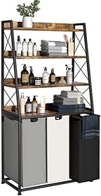 Herture Laundry Basket, 3 Section Laundry Hamper with 4 Tiers Shelf, Pull-Out and Removable Laundry Bags, Large 3 x 15.87 Gallons, for Laundry Room Bathroom Rustic Brown PF05XLN by Herture