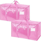 TICONN 2 Pack Extra Large Moving Bags Heavy Duty with Zippers & Carrying Handles, Durable Storage Bags Moving Boxes for Closet Organizers and Storage (2 Pack, Pink) by TICONN