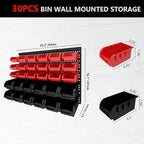 30Pcs Plastic Wall Mounted Storage Bins Parts Rack Nuts And Bolt Bins Organizer For Shop Garage for Screws, Nuts, Bolts, Nails, Beads, and Small Hardware Parts (RED+BLACK, 30) - Image 2