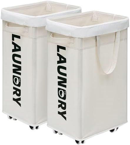 CHICVITA 75L Laundry Basket with Wheels & Handle 2-Pack, Wash Bags, White by CHICVITA