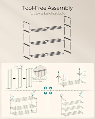 SONGMICS Shoe Rack, 3-Tier Shoe Organizer, Metal Storage Shelf | for Entryway, Upright or Upside Down, for 8-12 Pairs, Stackable, 11.8 x 26.8 x 21.7 Inches, Black ULSA203B01 - Image 5