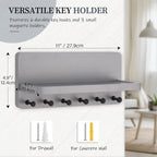 Nekon Key Holder for Wall with Shelf, Pine Wooden Key Hanger, Gray - Image 3