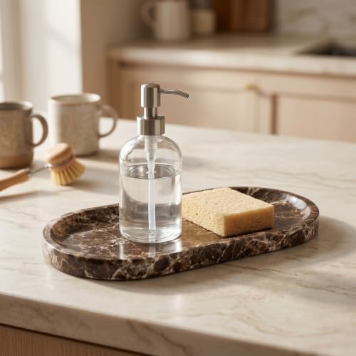 YKAJO Crystal Coffee Brown Oval Marble Tray, 9.8x4.7 Vanity Organizer Dish - Image 6