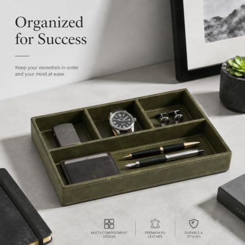GORESE Valet Tray for Men, Leather Tray EDC Desk Organizer, Olive Green - Image 6