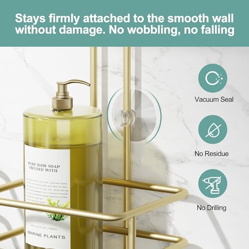 SRIWATANA Shower Caddy Hanging, Shower Organizer with Razor Hooks, Gold - Image 6