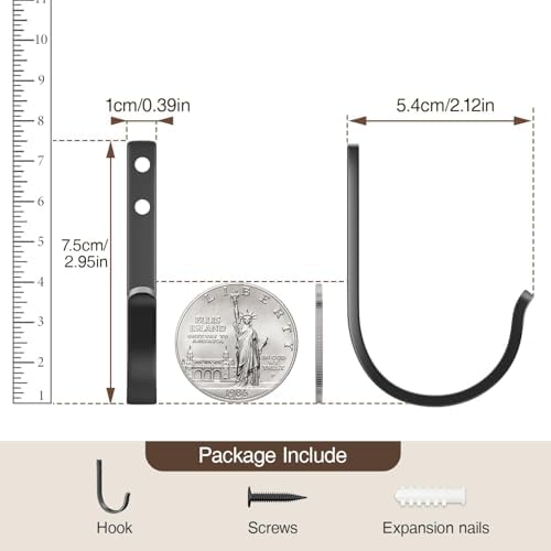 22LB Wall Hooks for Hanging Towel/Coat, Black 5 Pack - Image 4