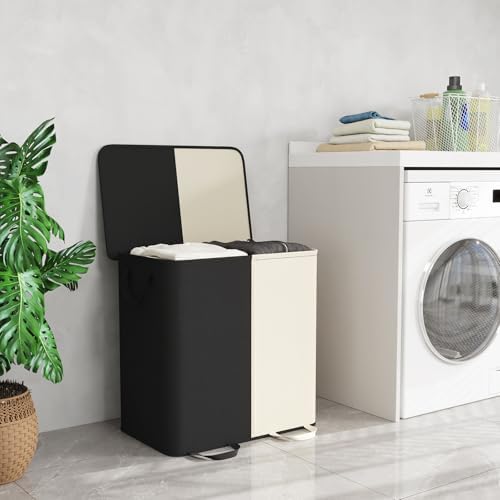 Lifewit Double Laundry Hamper with Lid, Removable Laundry Bags, White&Black - Image 6
